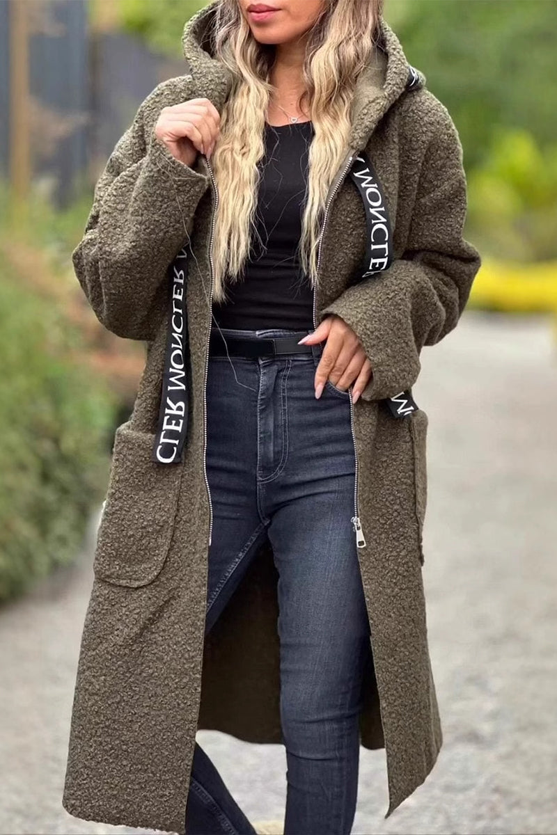 Felicie Long Patchwork Zip Hoodie Jacket with Pockets