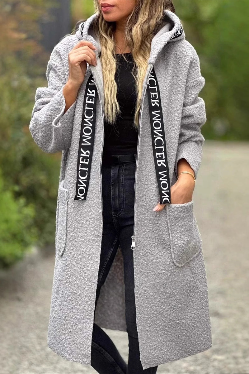 Felicie Long Patchwork Zip Hoodie Jacket with Pockets