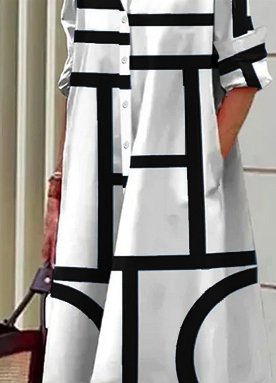 Margaux Geometric Print Midi Shirt Dress with Pockets