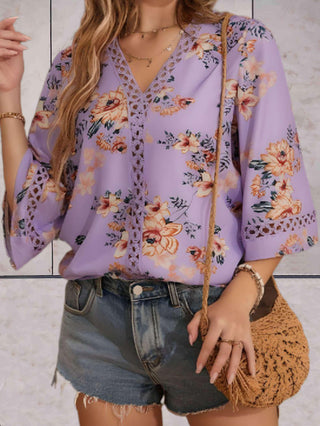 Noelle - Floral Top - V-neck Swing Sleeves