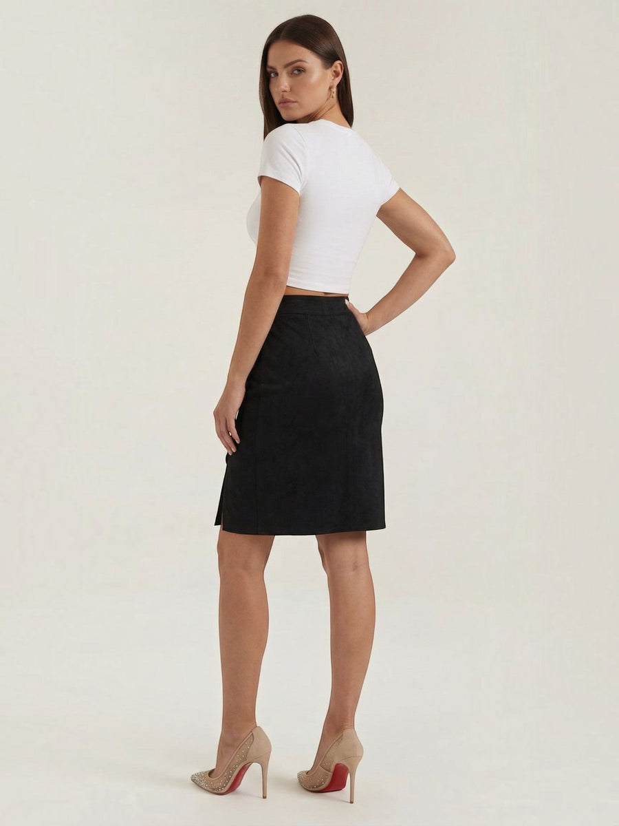 Hope Button Front Suede Mini Skirt