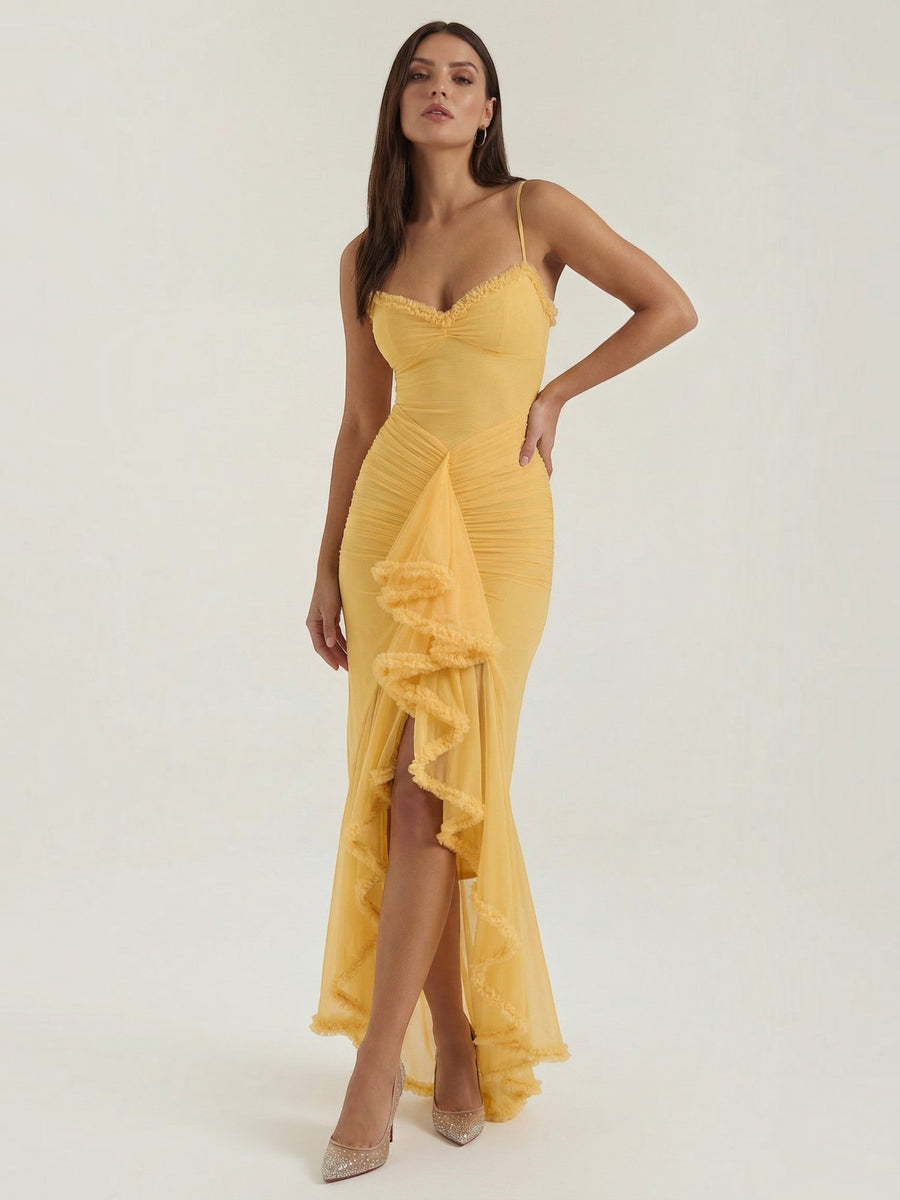 Wisteria Ruffle High Low Maxi Dress