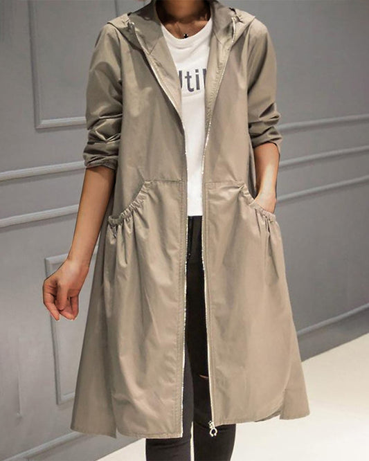 Hildur Water Resistant Long Hooded Trench Coat