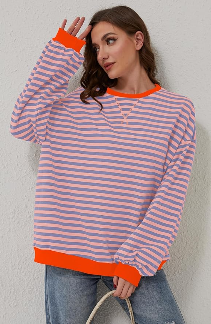 Yseult Striped Contrast Trim Sweatshirt