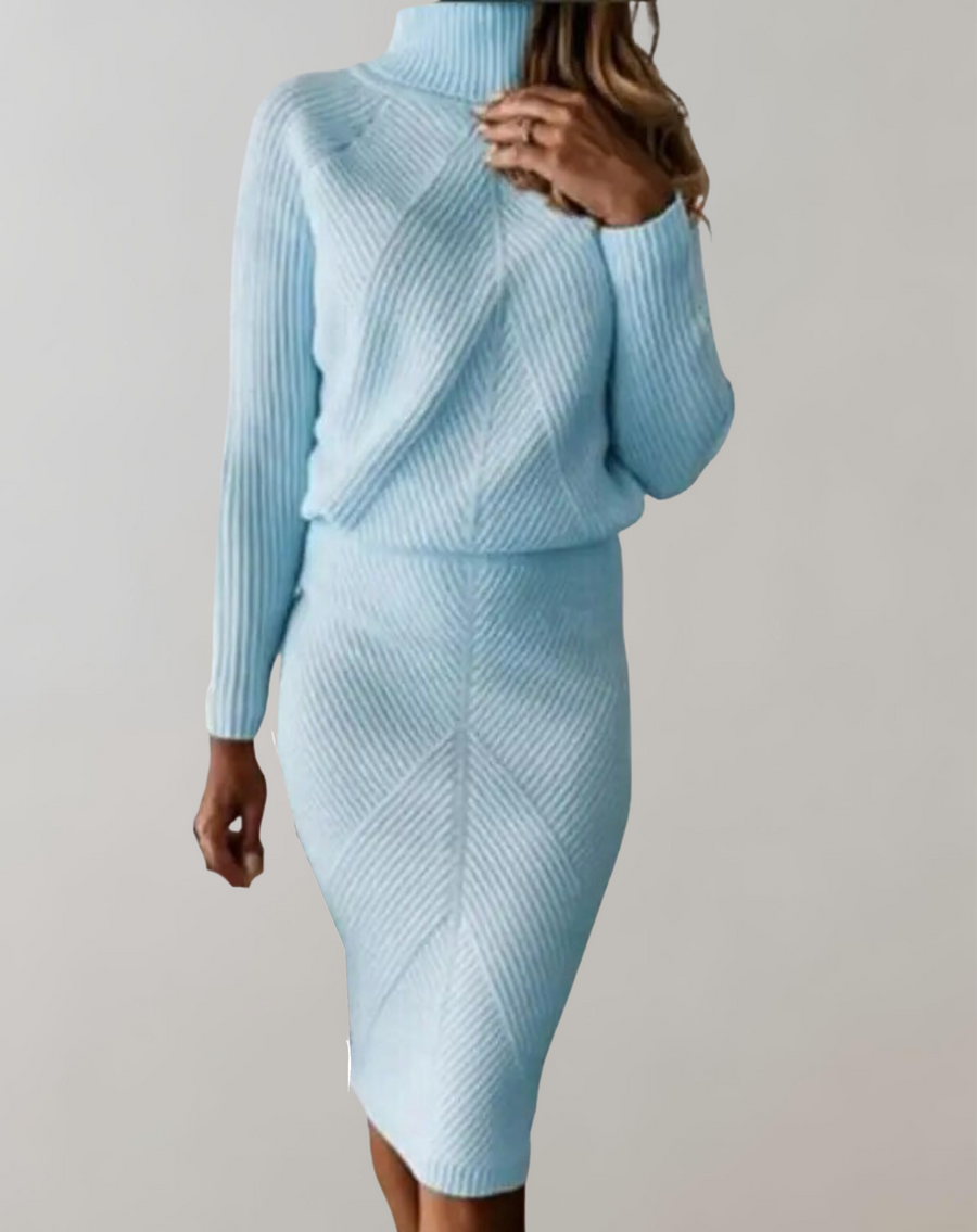 Selin Ribbed Turtleneck Sweater and Midi Skirt Set
