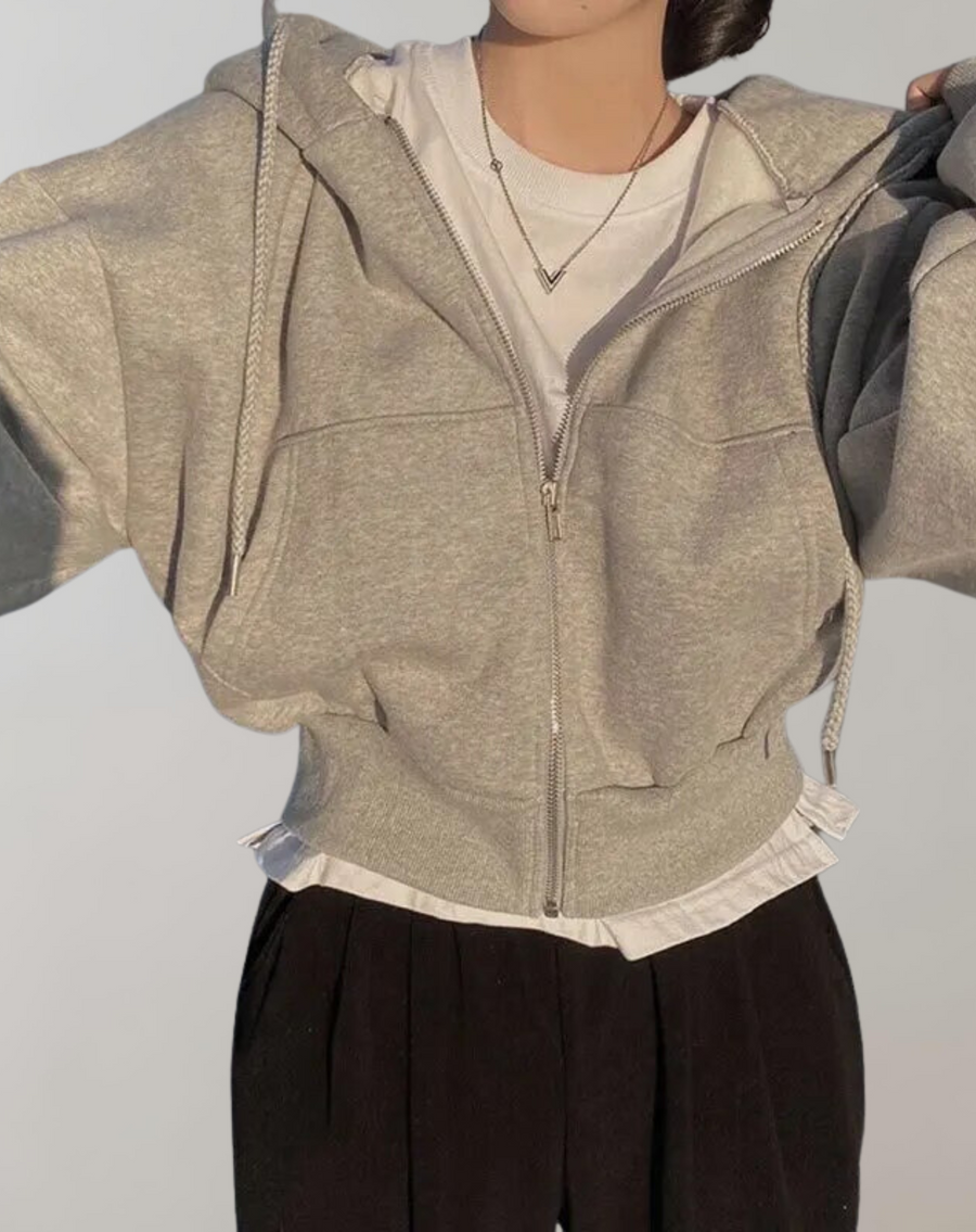 Noelie Solid Zip Up Hooded Sweatshirt