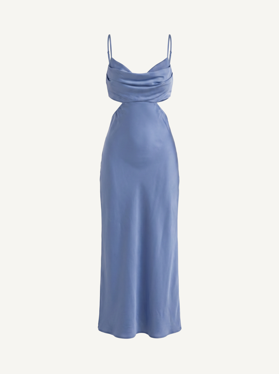 Mira Satin Cut Out Cowl Neck Maxi Dress