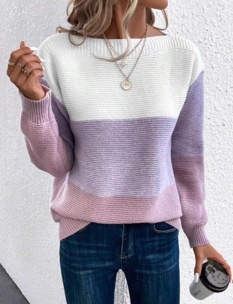 Caterina Pastel Color Block Crew Neck Sweater
