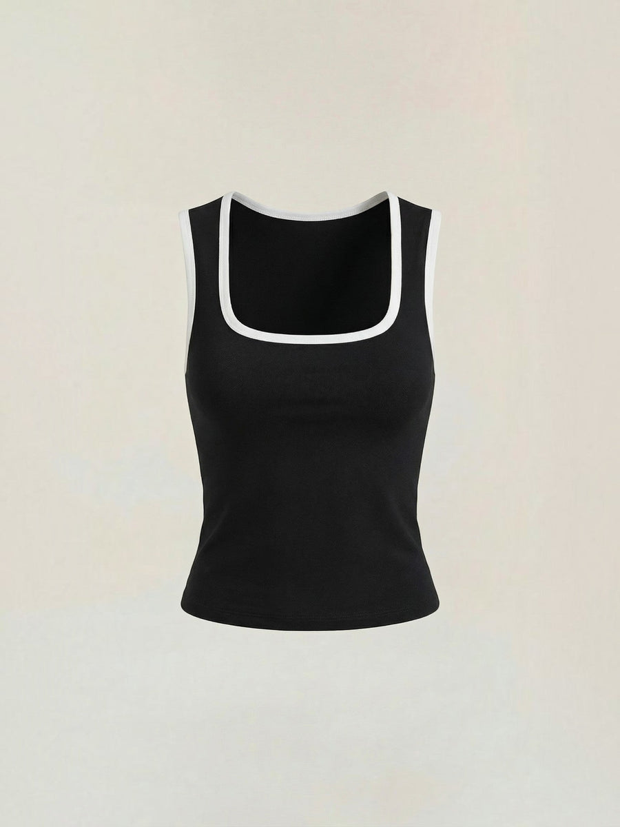 Hilary Contrast Trim Square Neck Crop Top