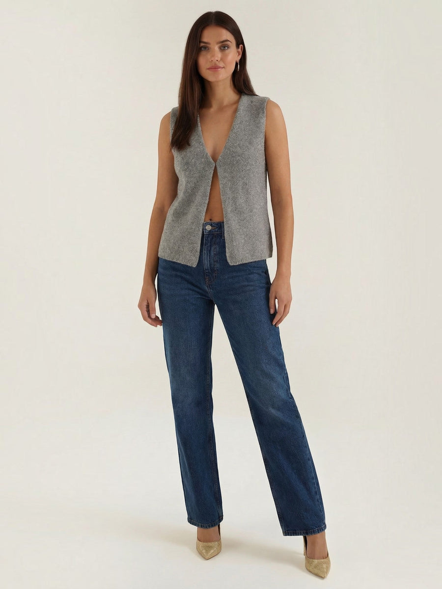 Sharon Open Front V Neck Knit Vest