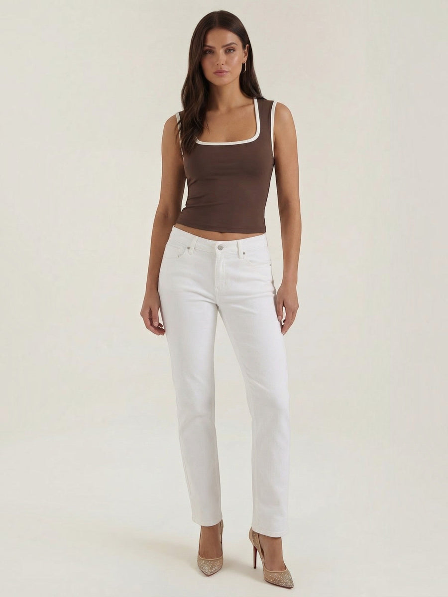 Hilary Contrast Trim Square Neck Crop Top