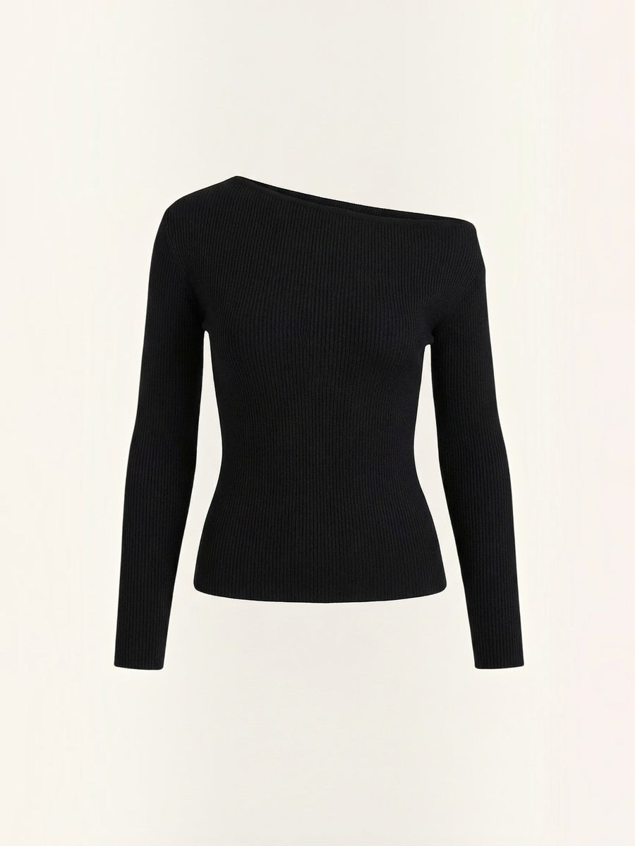 Shirley Asymmetric Collar Ribbed Top