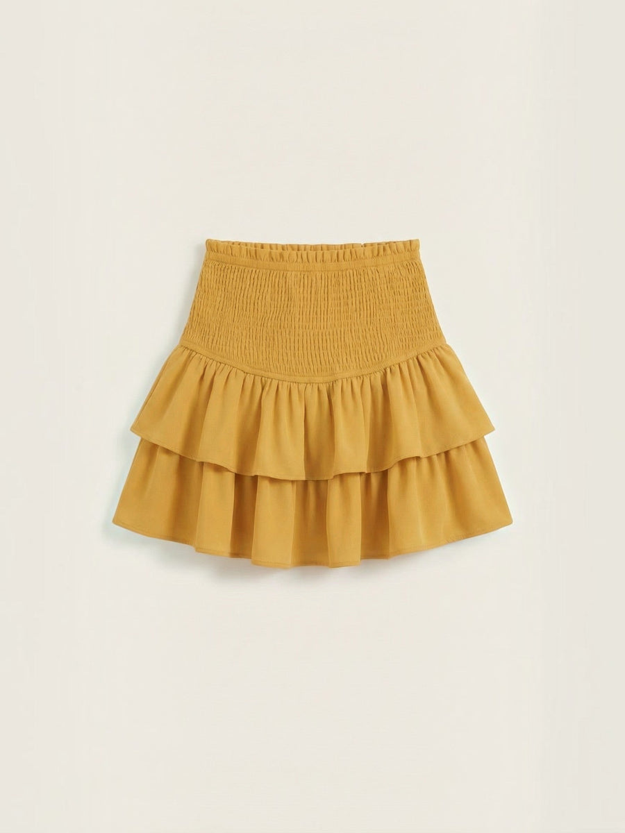 Grace Smocked Waist Tiered Ruffle Mini Skirt