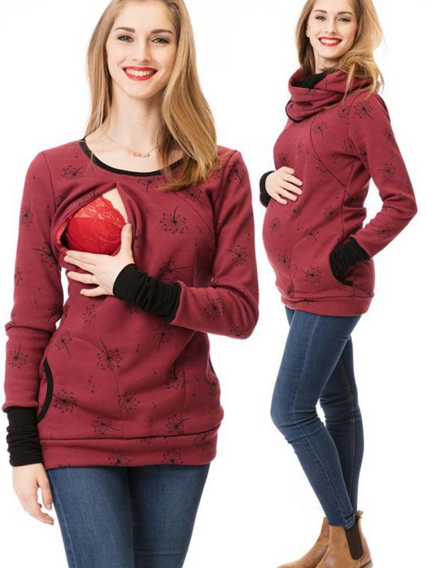Swantje Cowl Neck Nursing Zip Maternity Tunic Sweatshirt