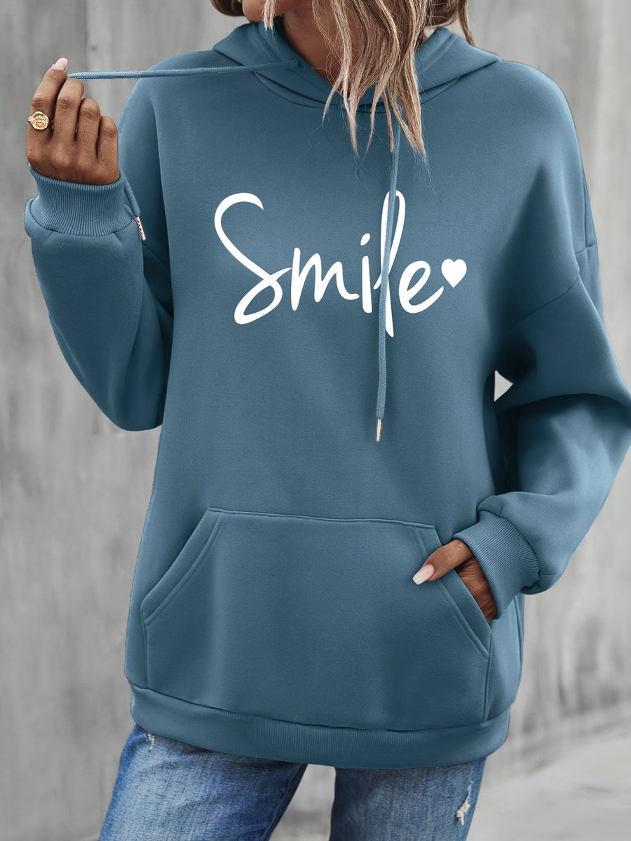 Solvig Smile Print Drawstring Hoodie