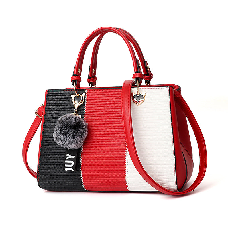 Sibylle Color Block Top Handle Bag with Pom Pom Charm