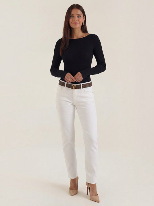Ruth Boat Neck Ribbed Long Sleeve Top