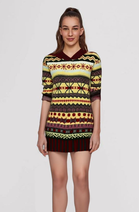 Thilda Hooded Fair Isle Sweater Dress