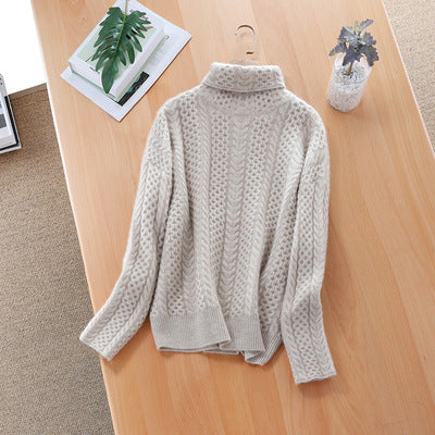 Blanche Cable Knit Plaid Turtleneck Sweater
