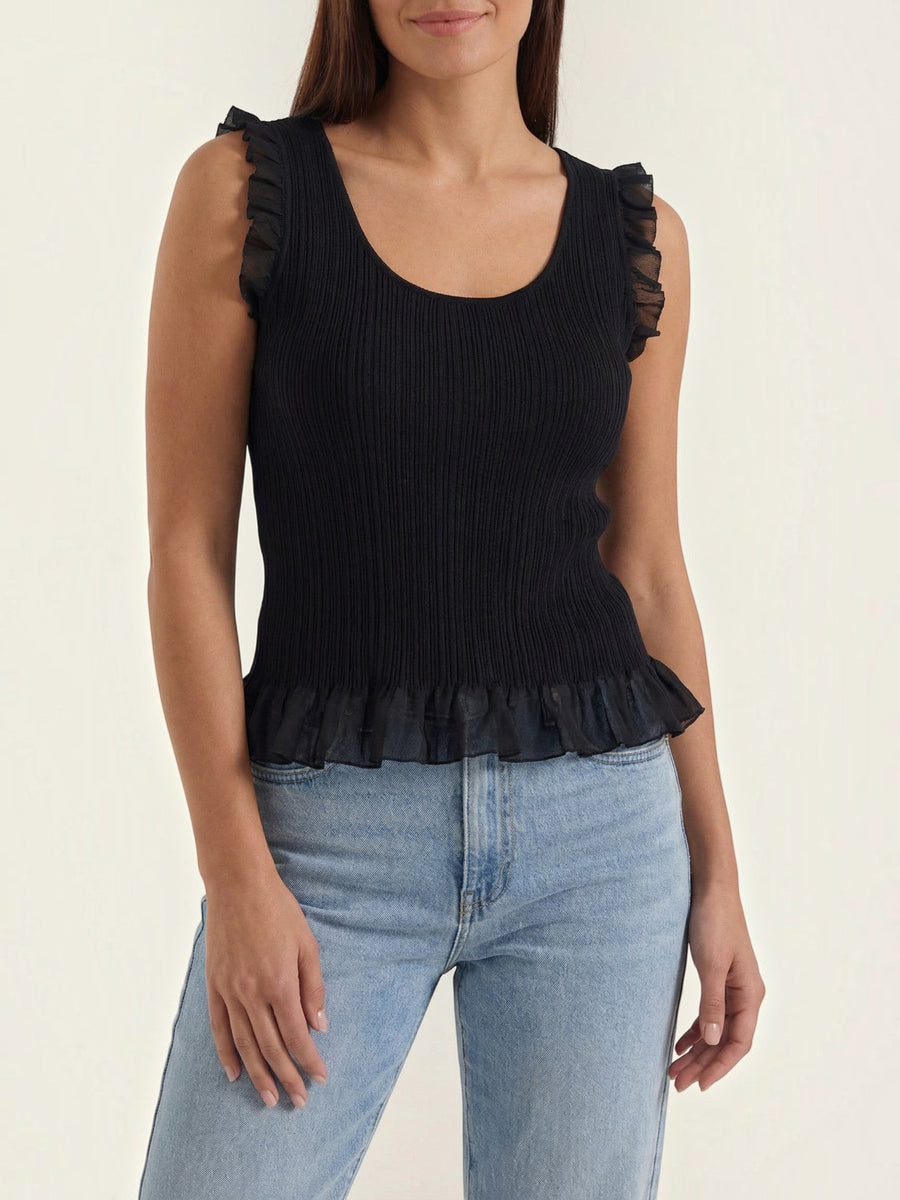 Carol Ribbed Ruffle Strap Top
