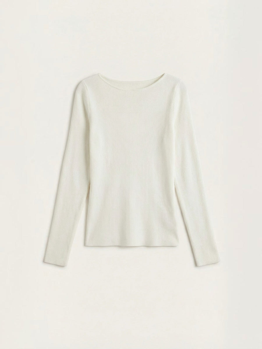 Ruth Boat Neck Ribbed Long Sleeve Top
