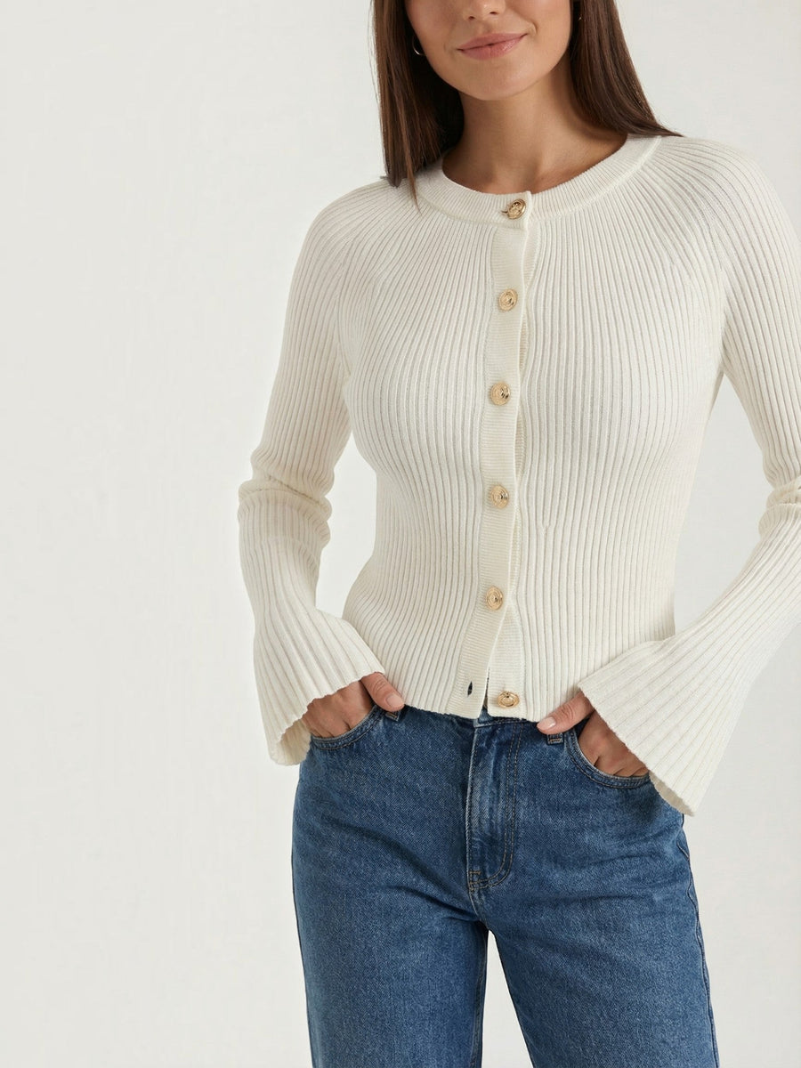 Betty Gold Button Ribbed Cardigan