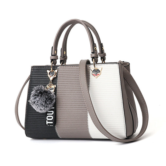 Sibylle Color Block Top Handle Bag with Pom Pom Charm