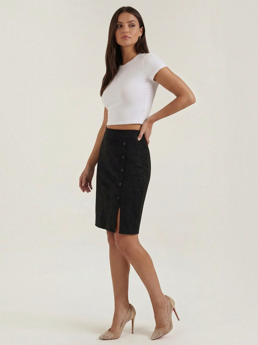 Hope Button Front Suede Mini Skirt