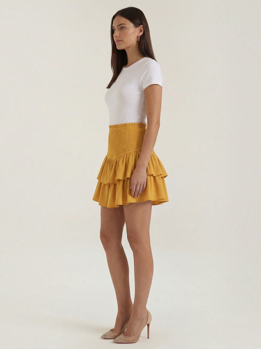 Grace Smocked Waist Tiered Ruffle Mini Skirt