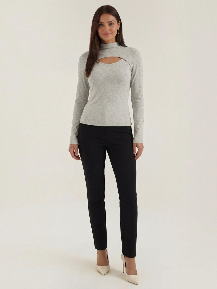 Barbara Cut Out Stand Collar Long Sleeve Top