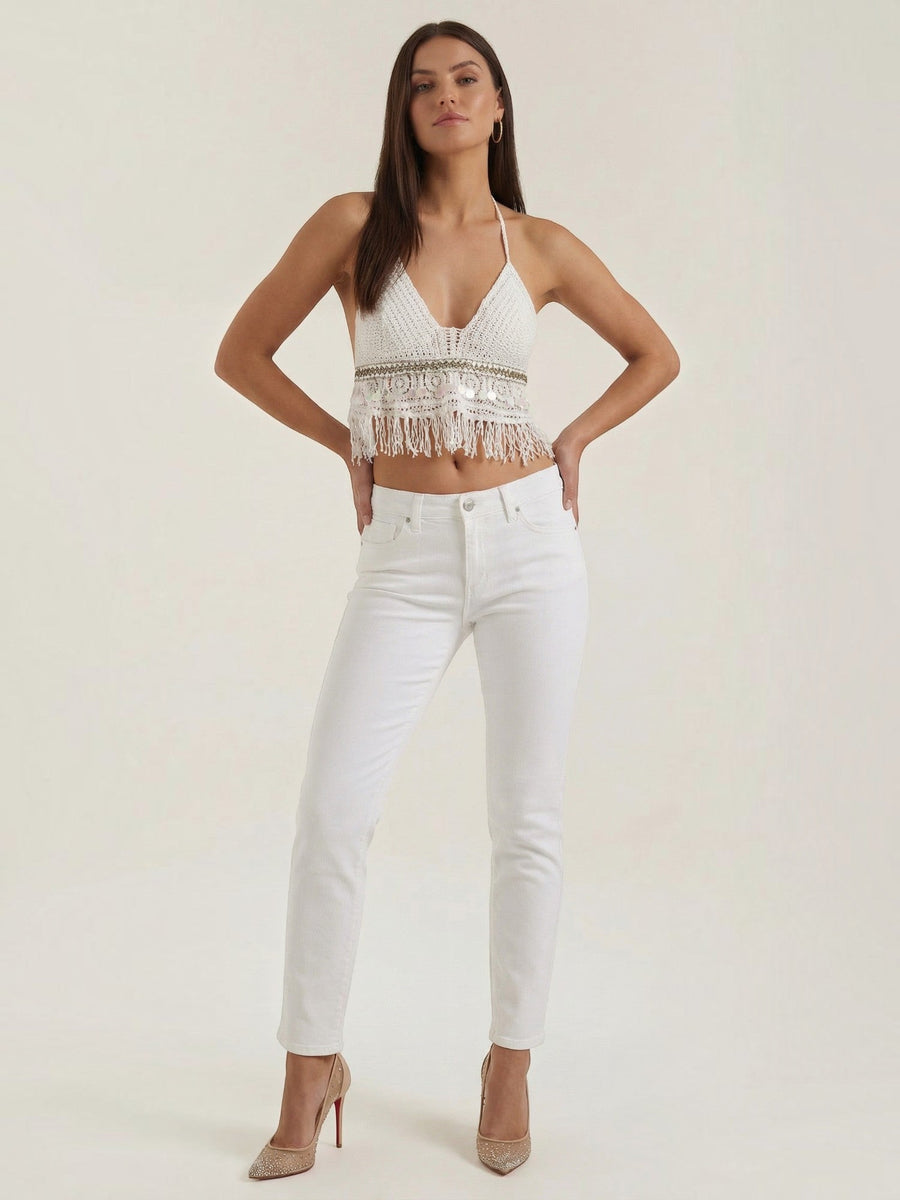 Brandy Crochet Fringe V Neck Halter Top