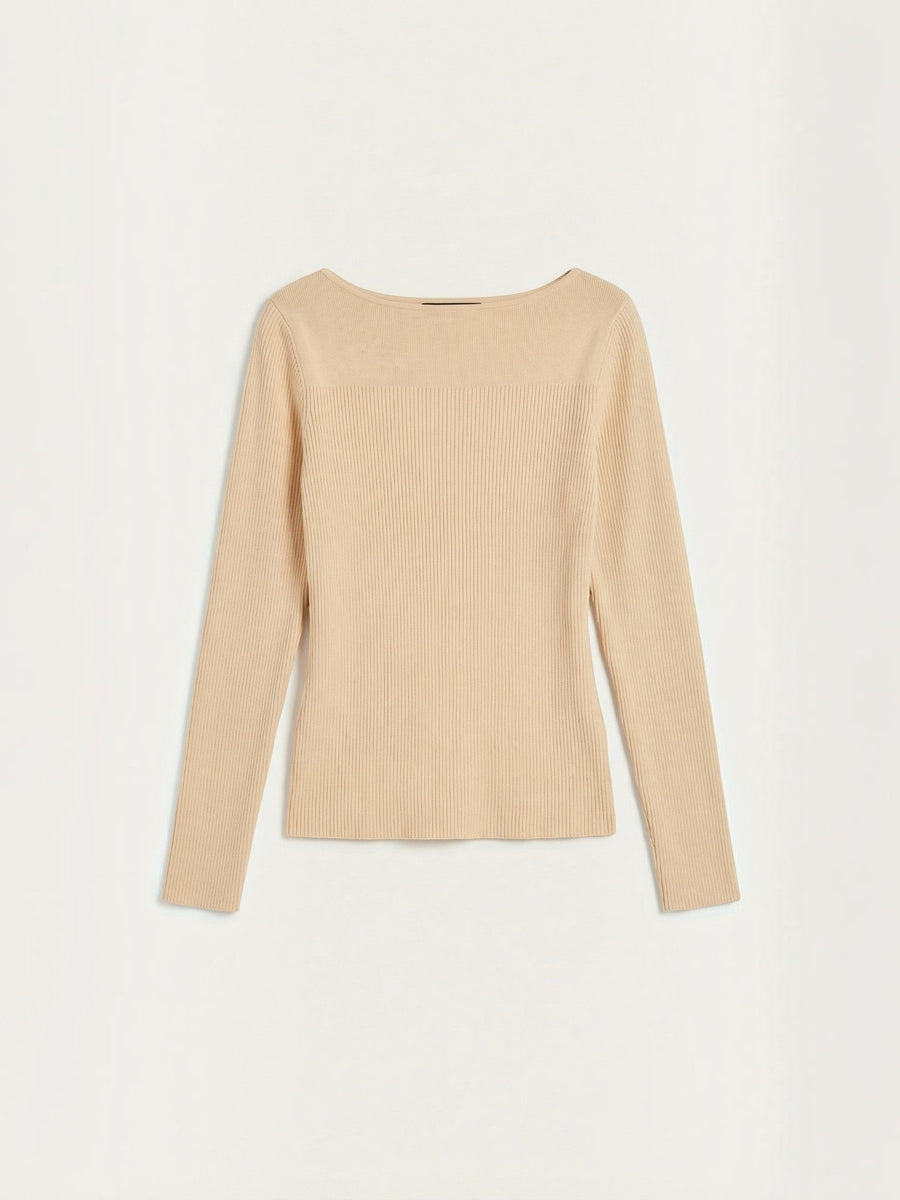 Ruth Boat Neck Ribbed Long Sleeve Top