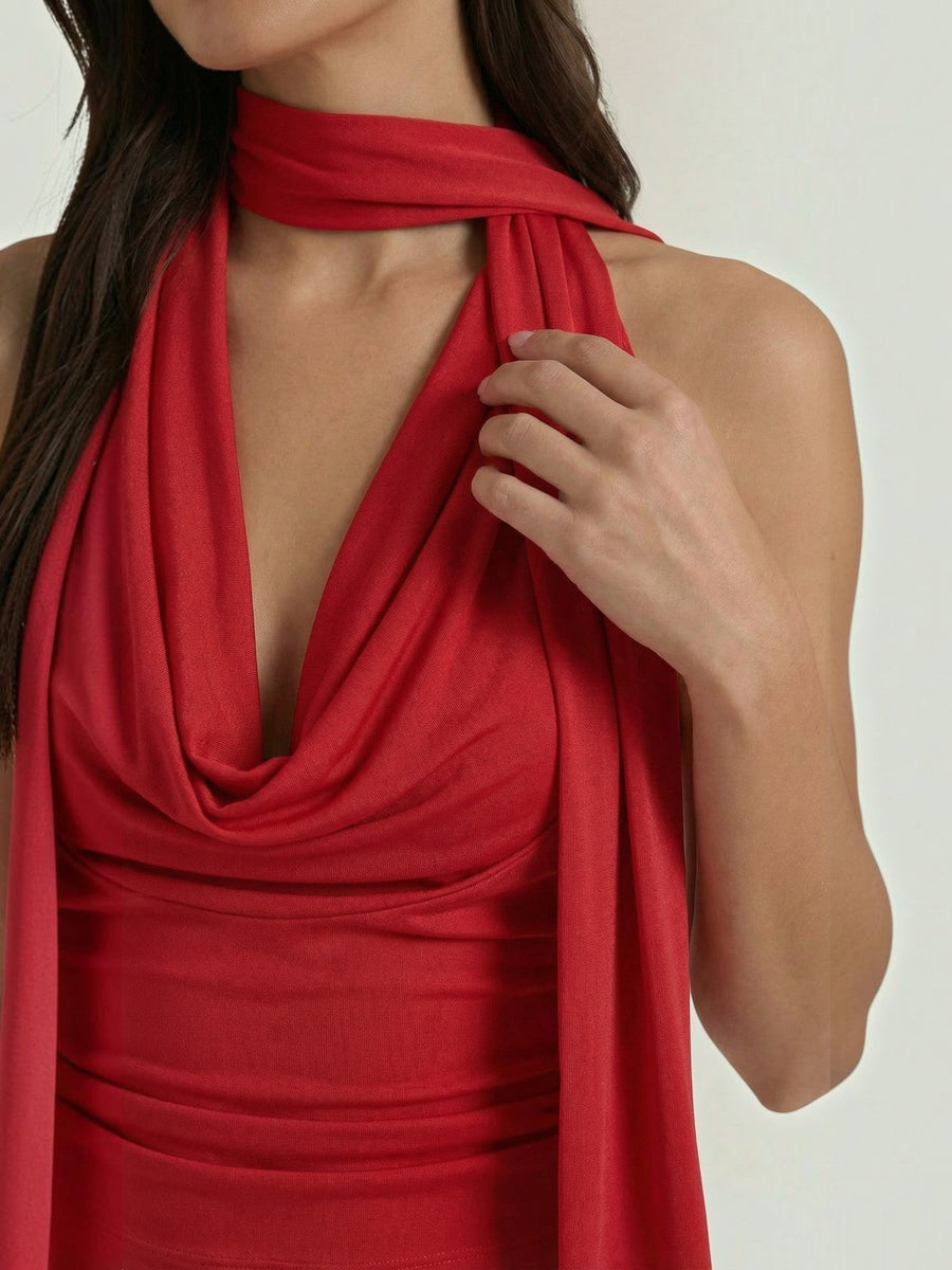Jean Cowl Neck Halter Top