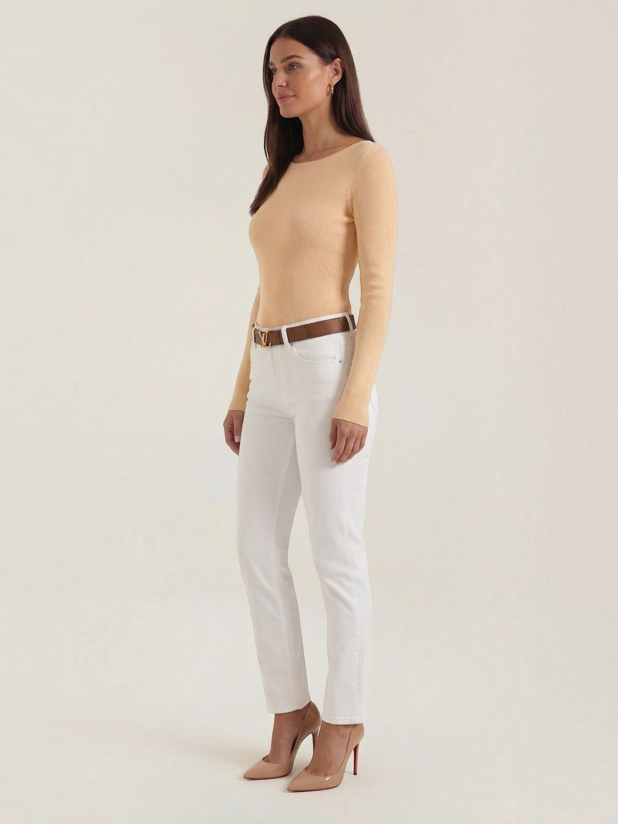 Ruth Boat Neck Ribbed Long Sleeve Top