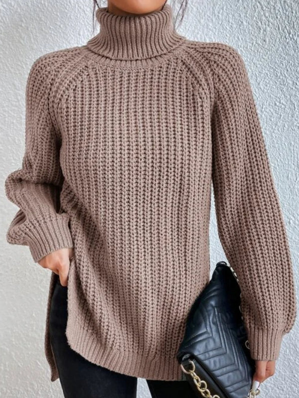 Dresden Raglan Sleeve Turtleneck Sweater with Side Slits