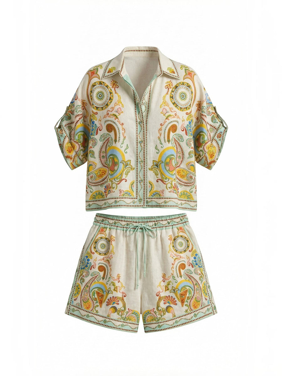 Brenda Paisley Oversized Shirt and Shorts Set