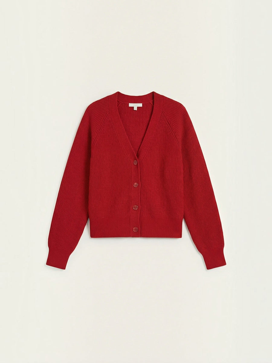Jessica Ribbed V Neck Button Cardigan