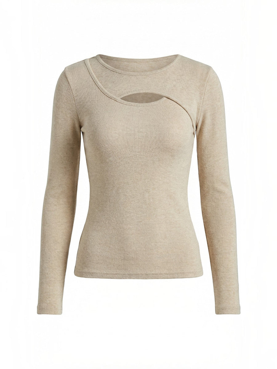 Barbara Cut Out Stand Collar Long Sleeve Top