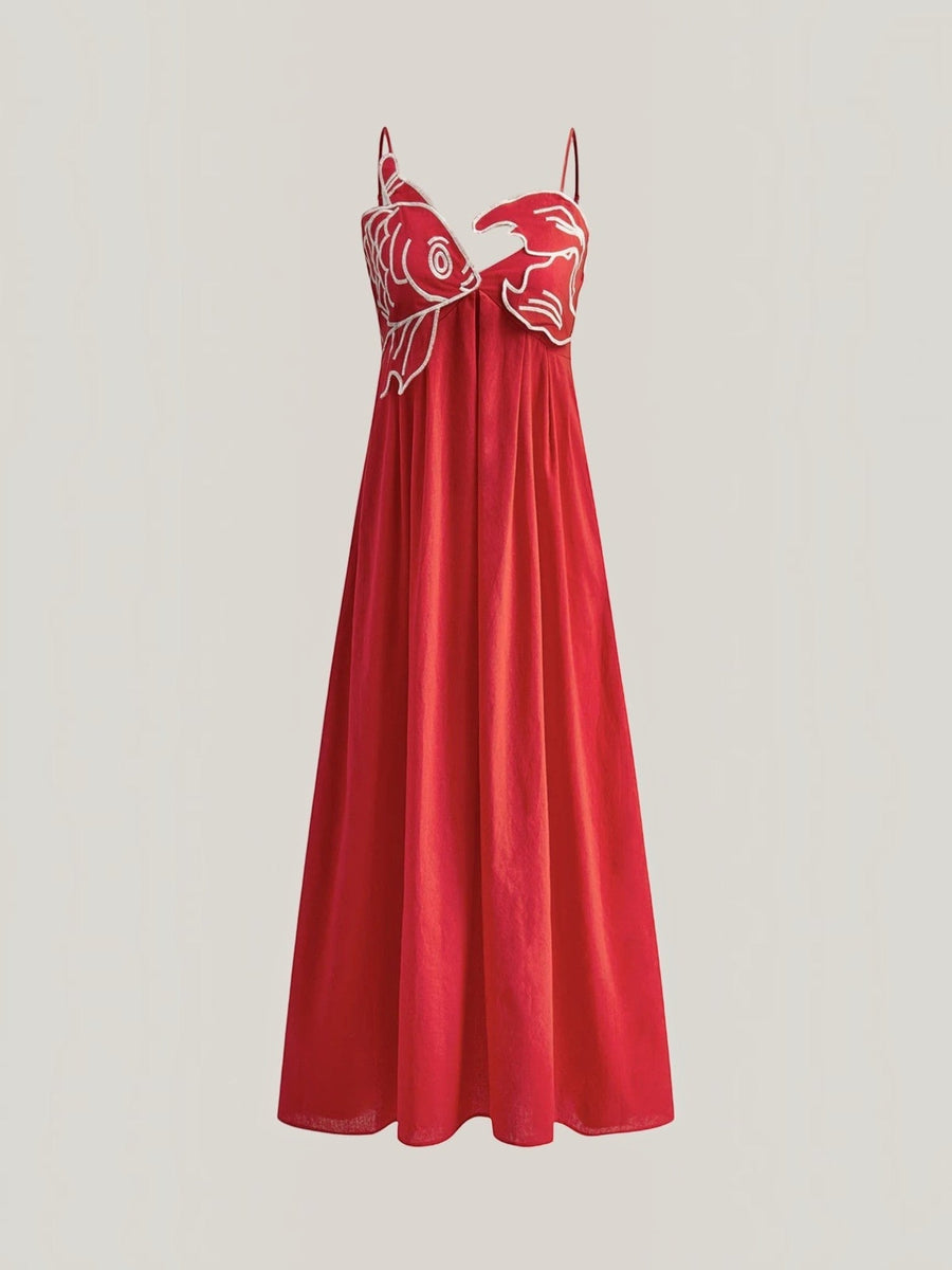 Deborah Embroidered Fish Print Maxi Sundress