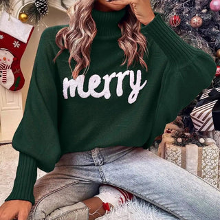 Fionna - Turtleneck jumper - ‘Merry’ text detail