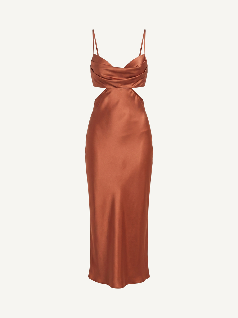 Mira Satin Cut Out Cowl Neck Maxi Dress