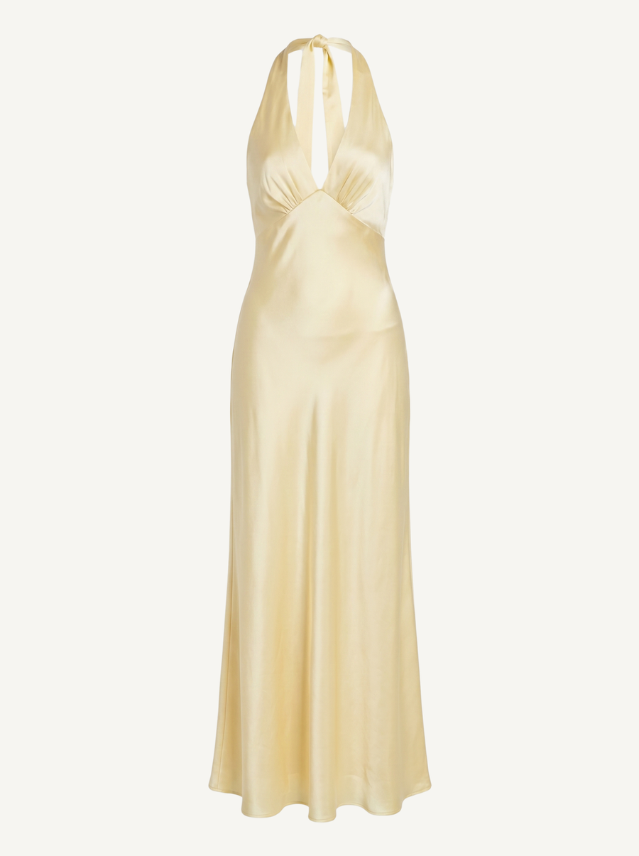 Essie Shimmer Halter Neck Open Back Maxi Dress