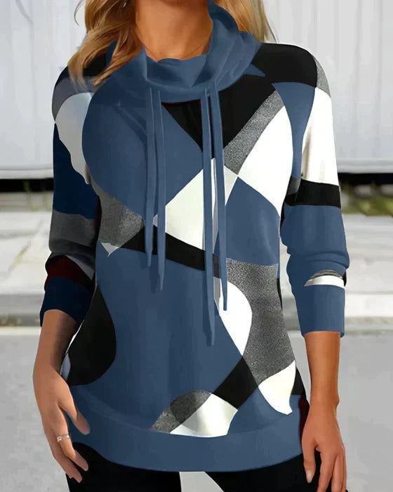 Athena Geometric Color Block Funnel Neck Sweatshirt