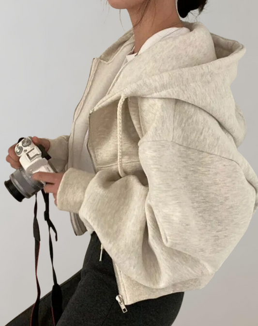 Noelie Solid Zip Up Hooded Sweatshirt