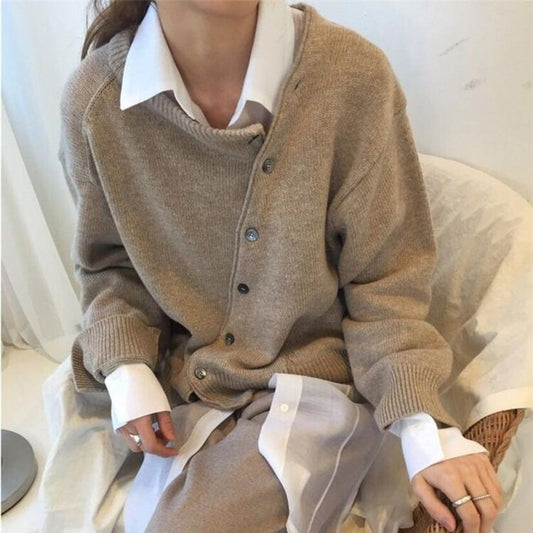 Edda Oversized V Neck Button Cardigan