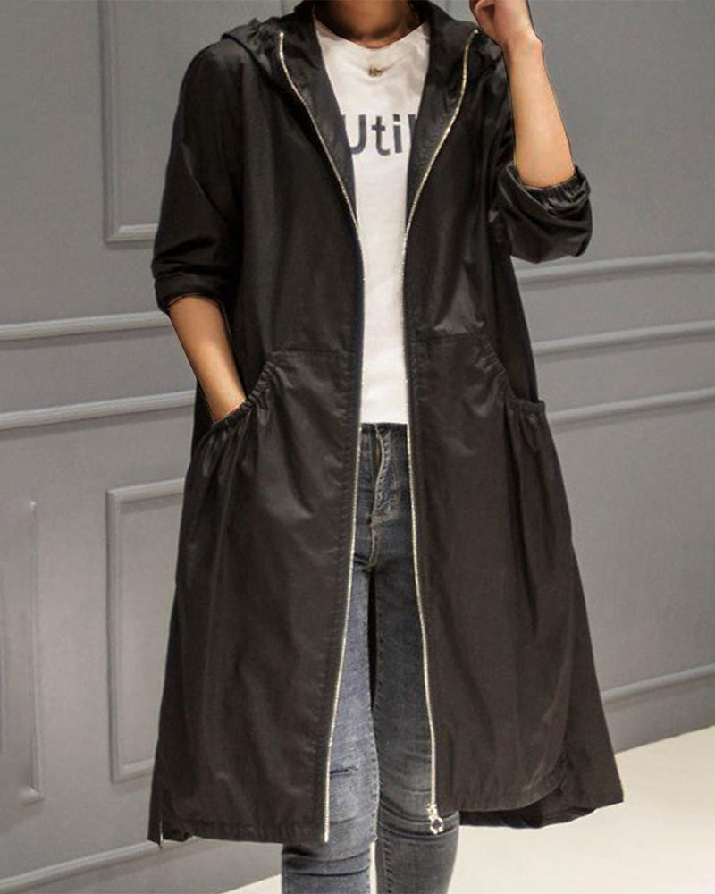 Hildur Water Resistant Long Hooded Trench Coat