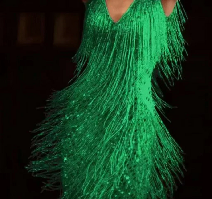 Minerva Sequin Tassel Backless V Neck Dress