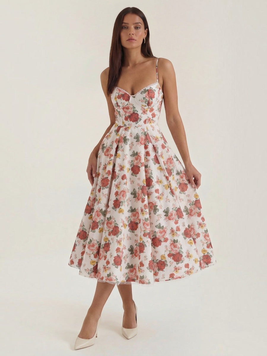 Isolde Corset Style Tulle Midi Dress