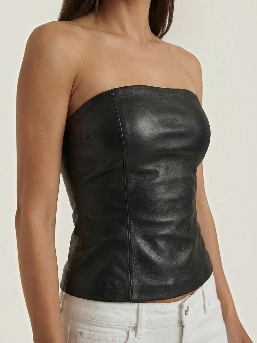 Cassie Faux Leather Corset Style Bandeau Top