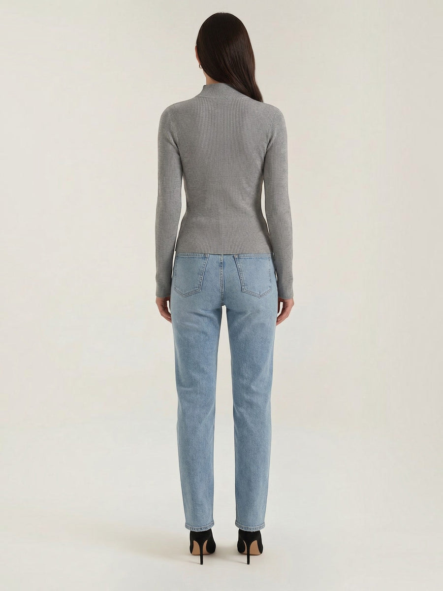 Barbara Cut Out Stand Collar Long Sleeve Top